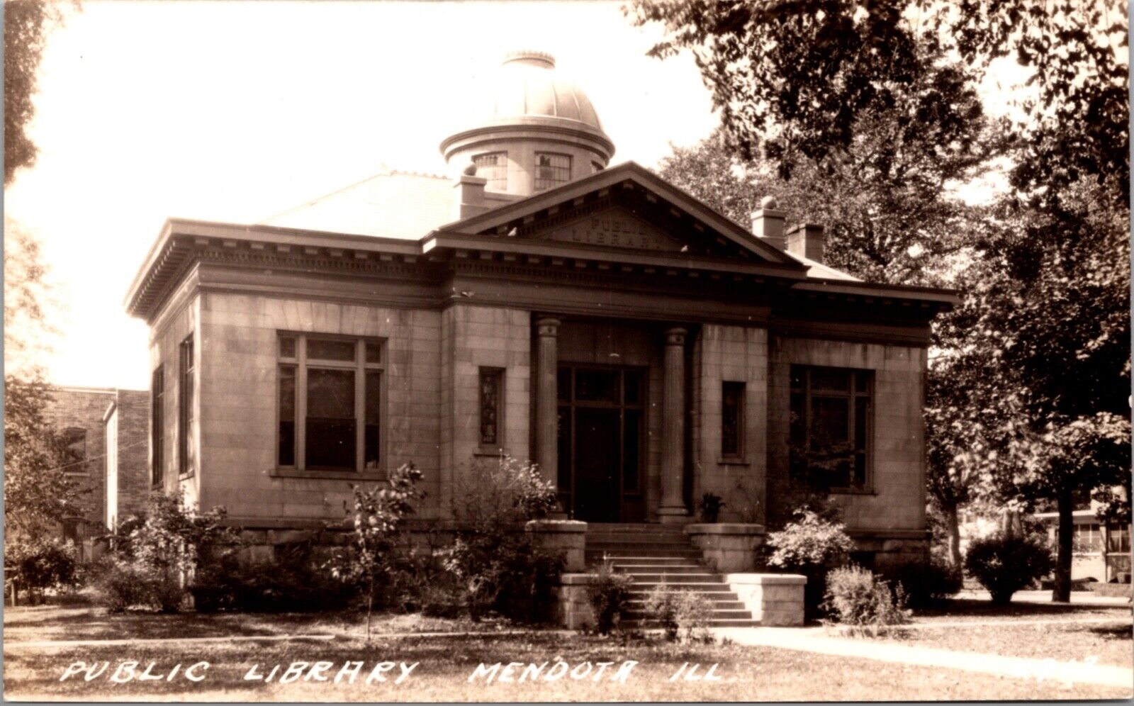 Real Photo Postcard Public Library in Mendota, Illinois