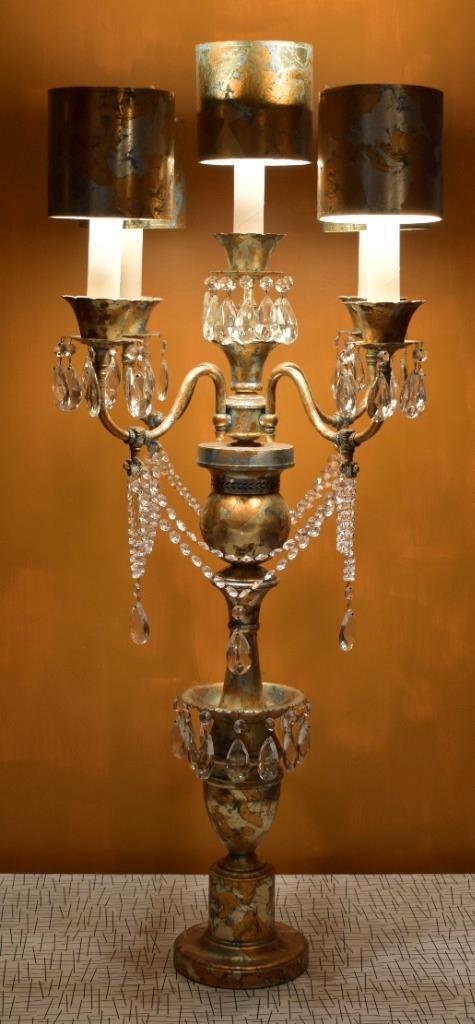 Vintage Mid Century Modern Crystal Pendant Candelabra Hall Table Lamp 42
