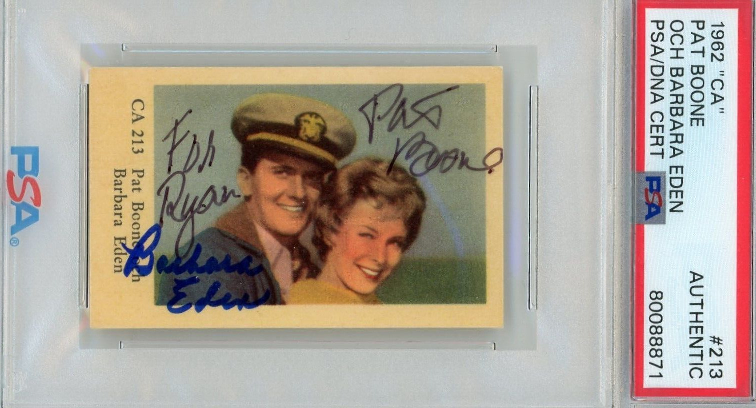 Pat Boone & Barbara Eden 1962 Dutch Gum Series CA #213 Dual Autograph PSA/DNA