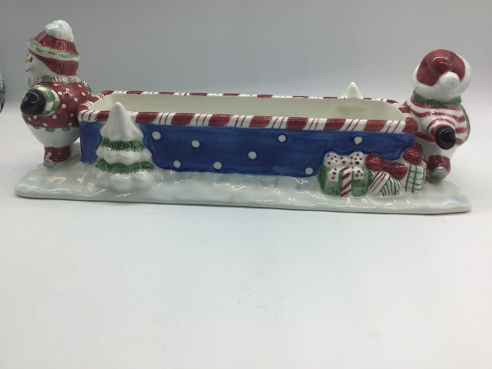 Holiday Snowmen Cracker Tray Hand Painted 