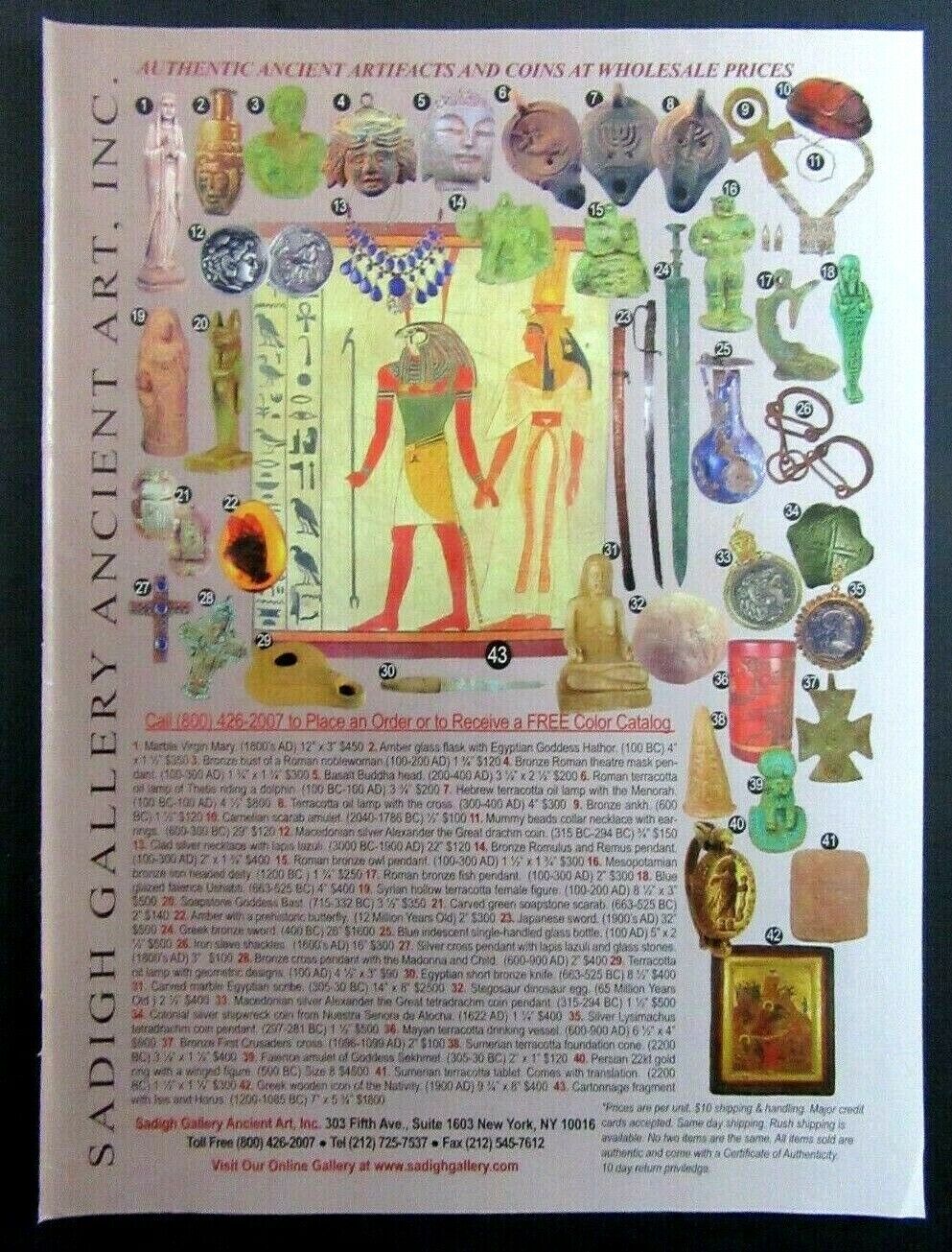 2011 SADIGH GALLERY Ancient Artifacts & Coins at Wholesale Prices Magazine Ad