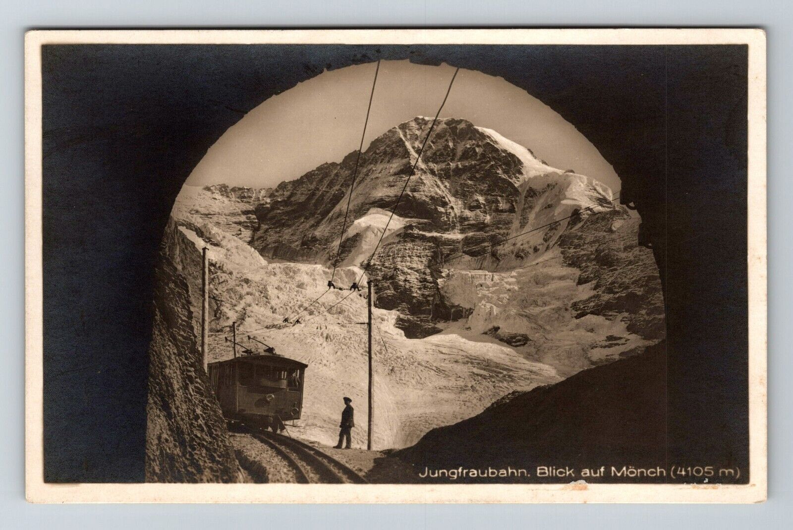 RPPC Switzerland Jungfraubahn Blick auf Monch S Real Photo Vintage Postcard