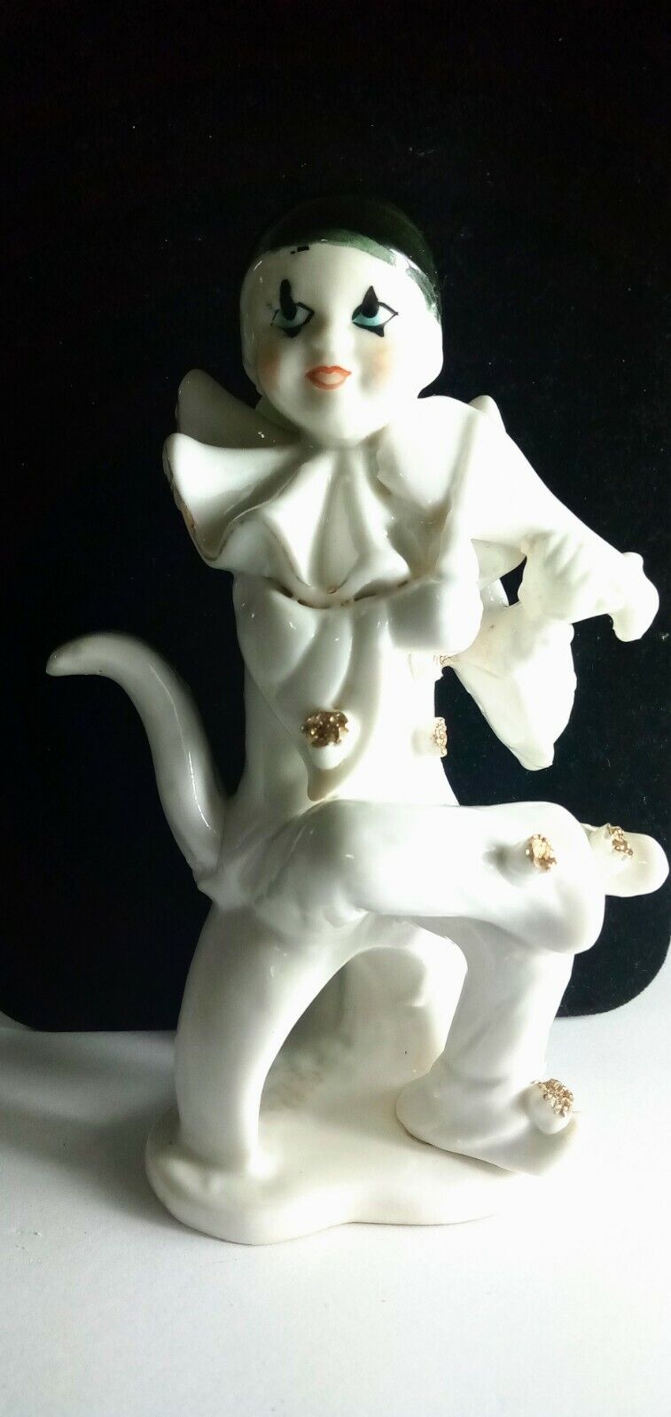 Pierrot Harlequin Black White Mime Figurine French Clown 