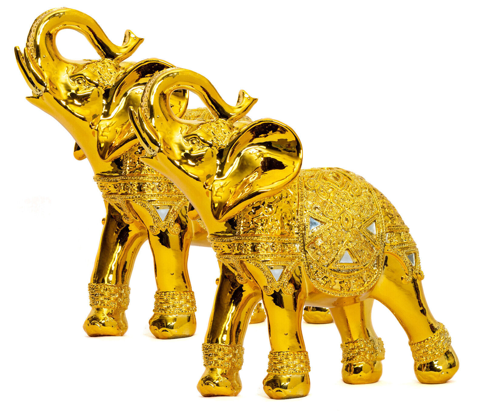 Set of Two | 10” (H) Gold Color Elephant Statue for Thanksgiving Decor Gift