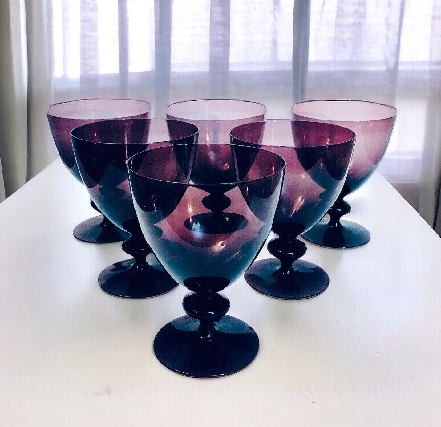 6 Vintage Imperial Glass Continental Purple Amethyst Water Wine Goblets 5