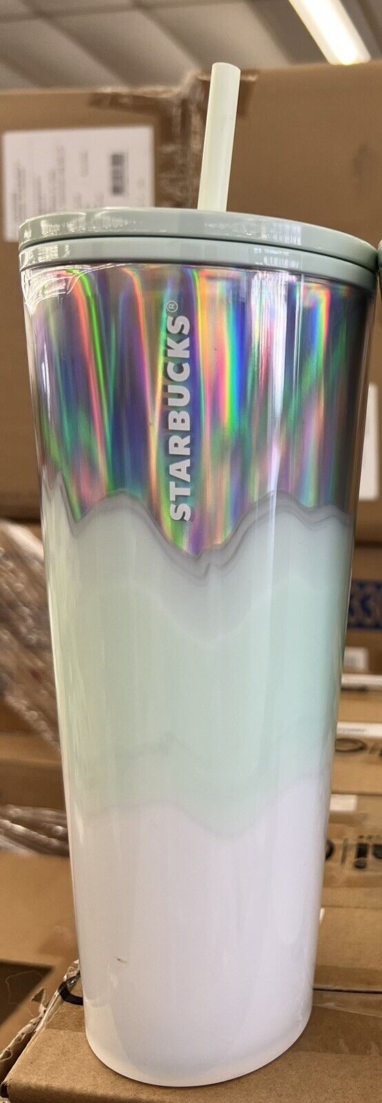 Starbucks Holiday Ice Wave 2021 Tumbler Iridescent Icy Mint White & Silver 24oz