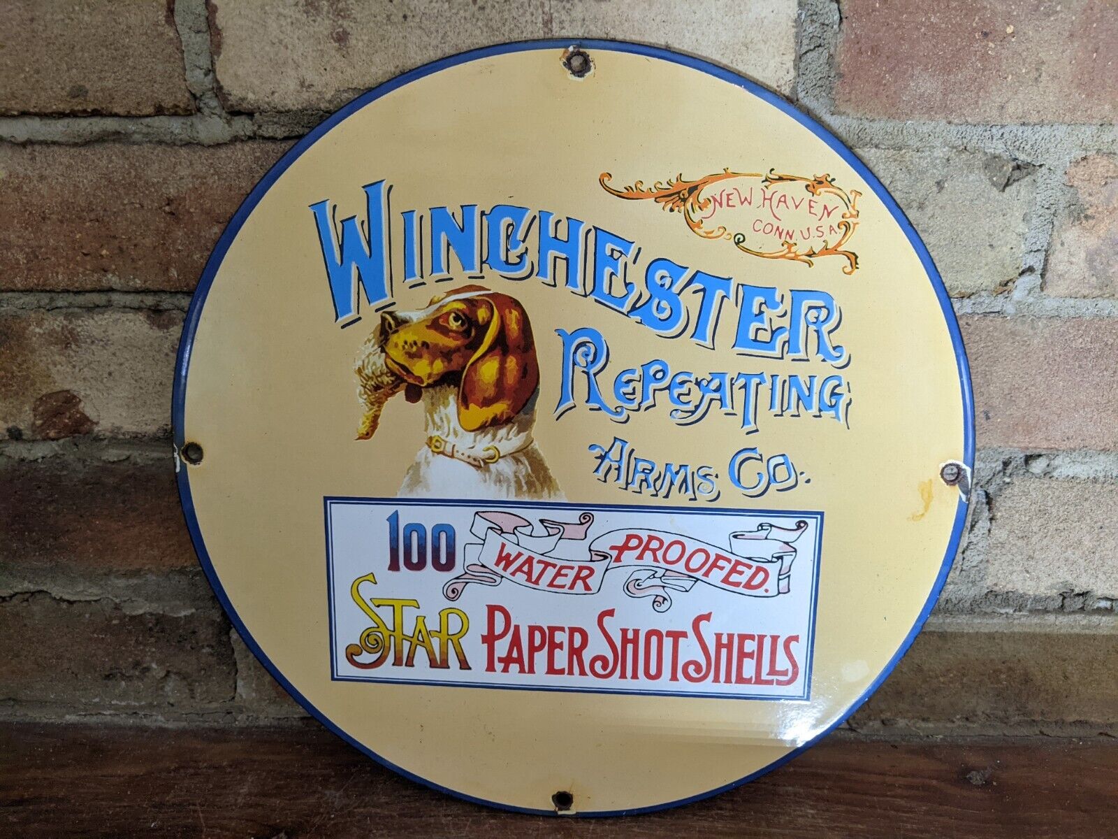 VINTAGE WINCHESTER REPEATING ARMS CO. PORCELAIN SIGN PAPER AMMO 12\