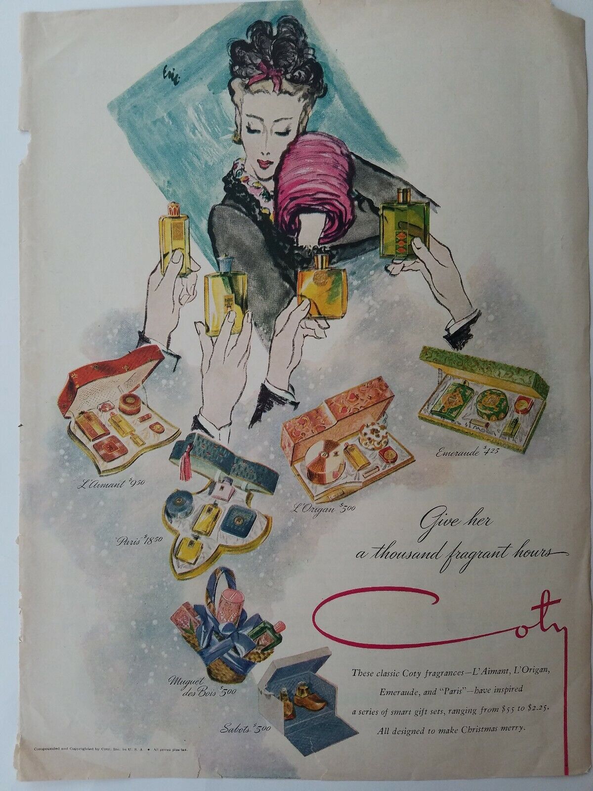 1940s Coty fragrance perfume Eric Carl Erickson vintage art ad