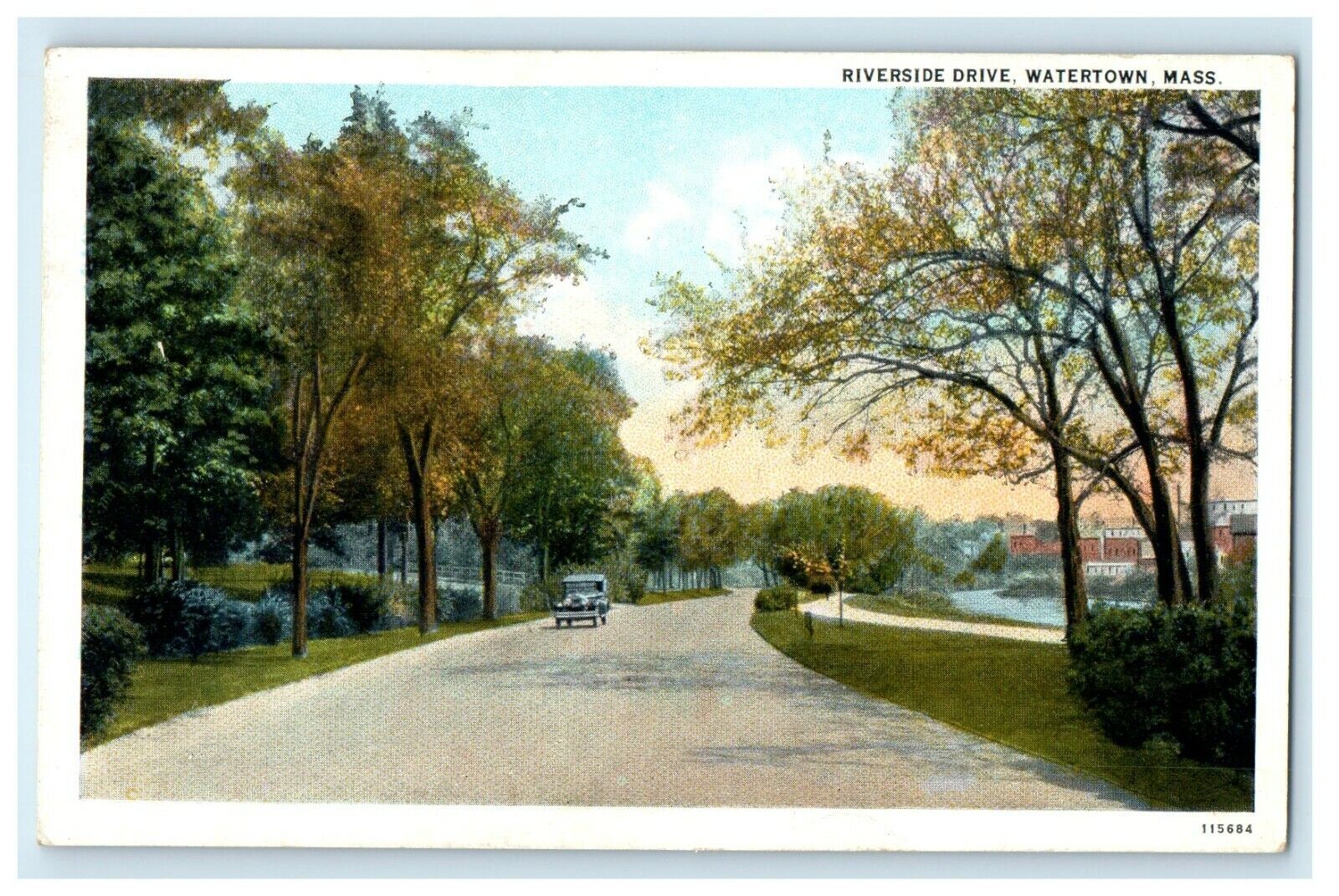 c1920's Riverside Drive Car Watertown Massachusetts MA Unposted Vintage Postcard