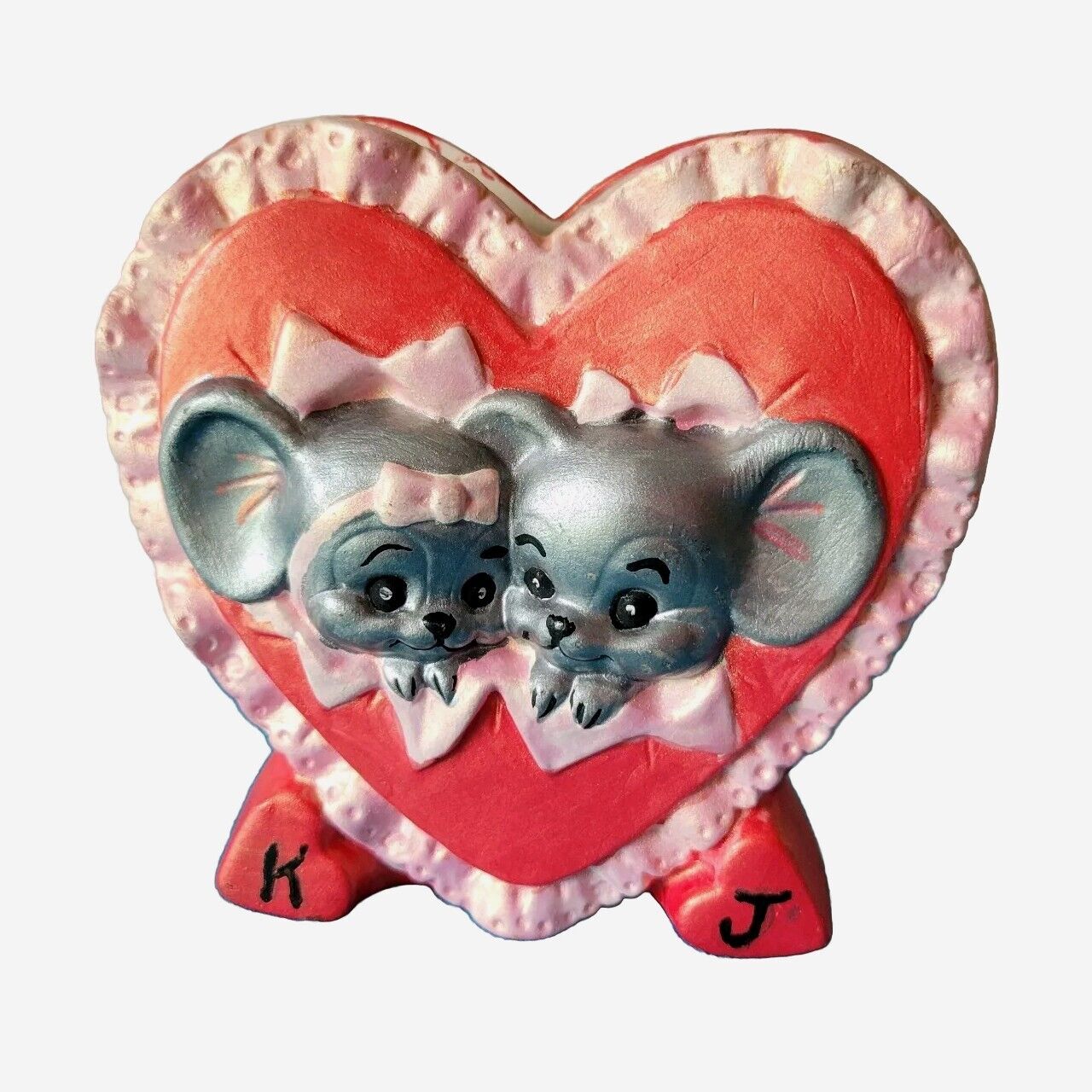 Vintage Heart Shaped Planter Mouse Pink Mice Mouse Ceramic Valentine\'s Day CUTE