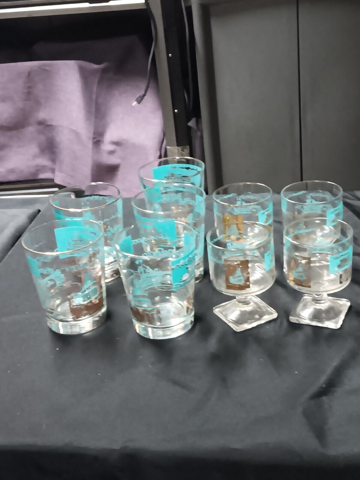 Vintage Libbey River Steamboat  Weighted Bottom Glasses, Set Of 9