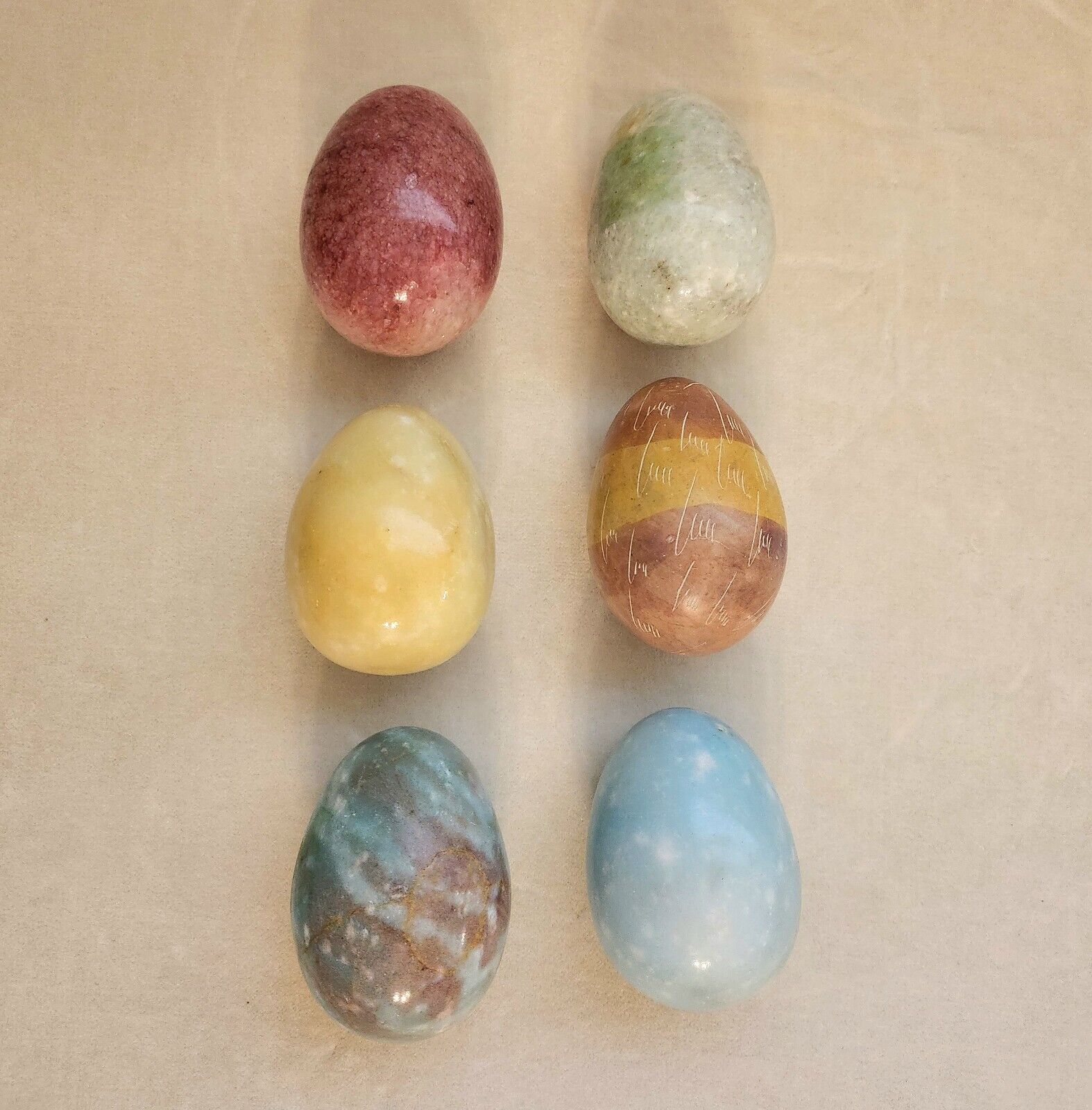 Polished Alabaster/Marble Eggs Multicolor Set of 6 Vintage