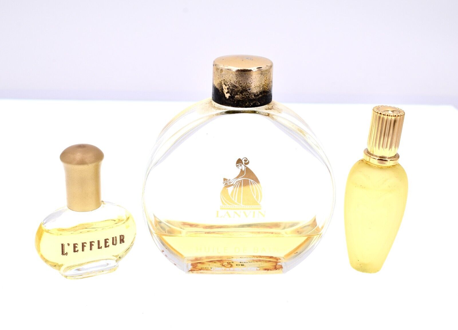 Vintage Set of Perfumes,3 Bottles,Pour,Lanvin Huile De Bain,L'Effleur,Escada
