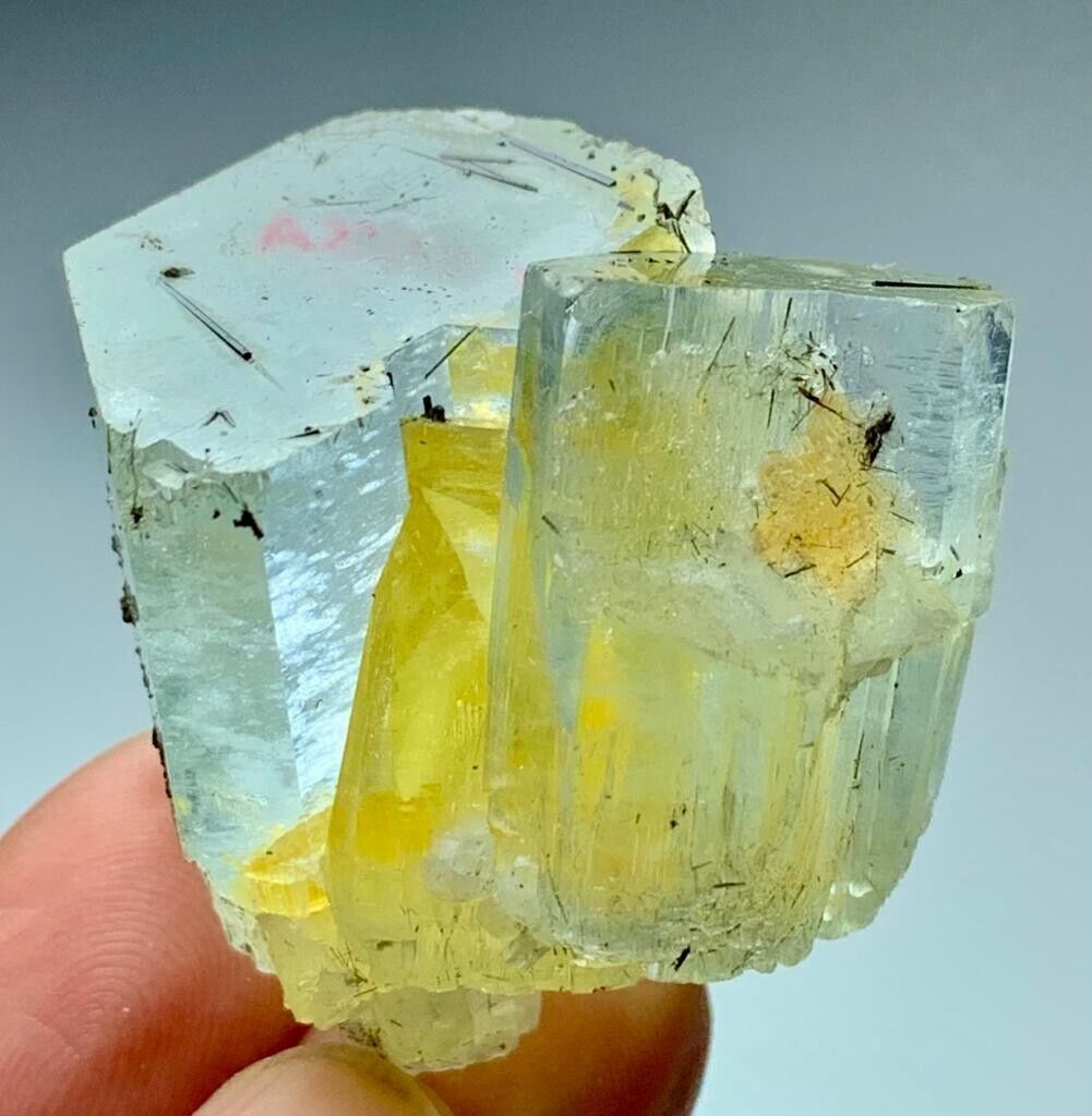 54gram Natural Color Aquamarine With Black Tourmaline Double terminated crystal 