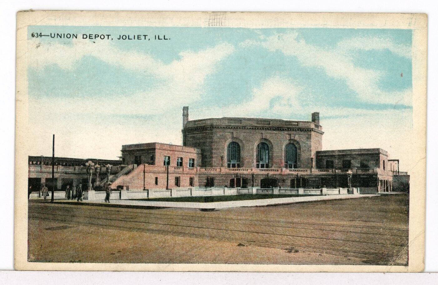 1916 - UNION DEPOT - AT&SF, MC, C&A, ROCK ISLAND, Railroad Postcard