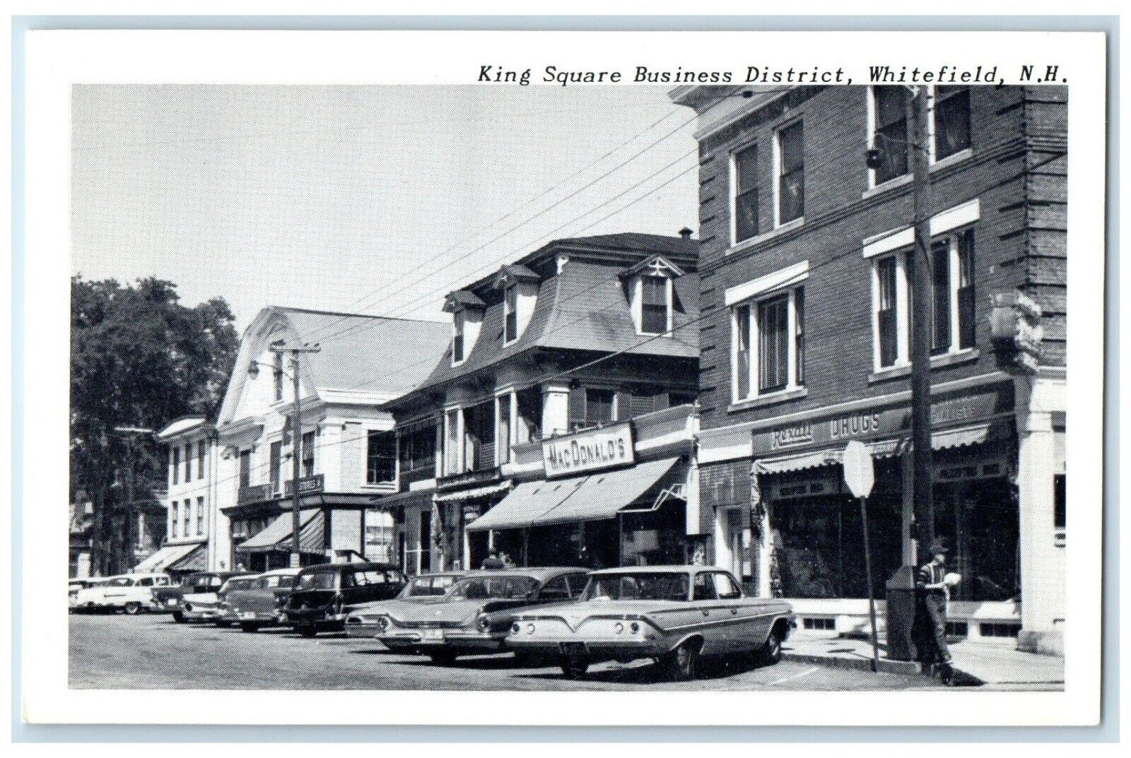 c1940 King Square Business District Whitefield new Hampshire NH Vintage Postcard