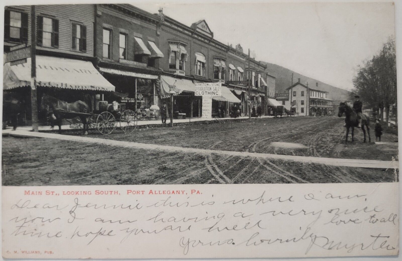 Vintage Postcard Main Street Looking South Port Allegany PA Dirt Road 1906 AA28