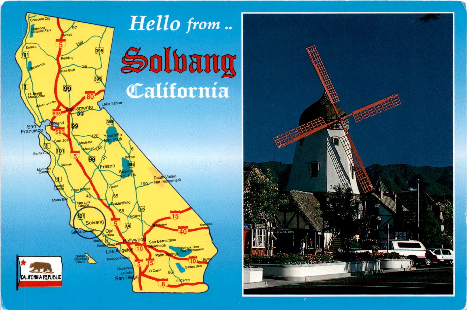 Solvang, California, Denmark, Danish architecture, windmills, bakeries, postcard