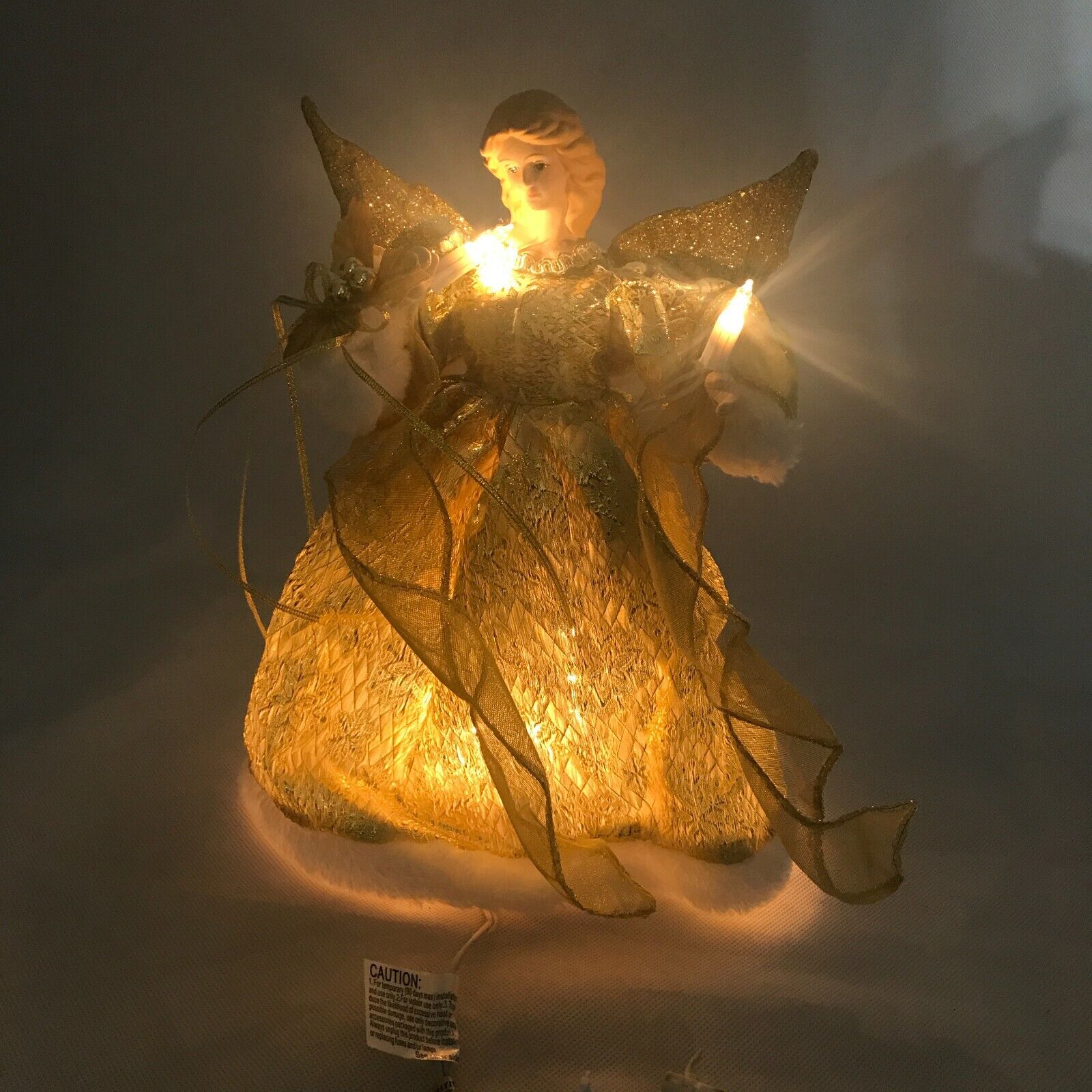 Kurt S. Adler 10-Light 12-Inch Gold Dress Ceramic Angel Treetop or Table w/ Box