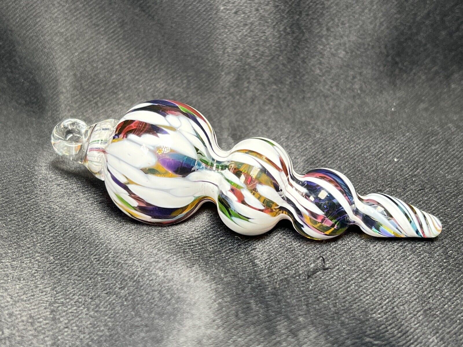 VTG Tiered teardrop hand blown glass ornament Rainbow Swirled Art Glass