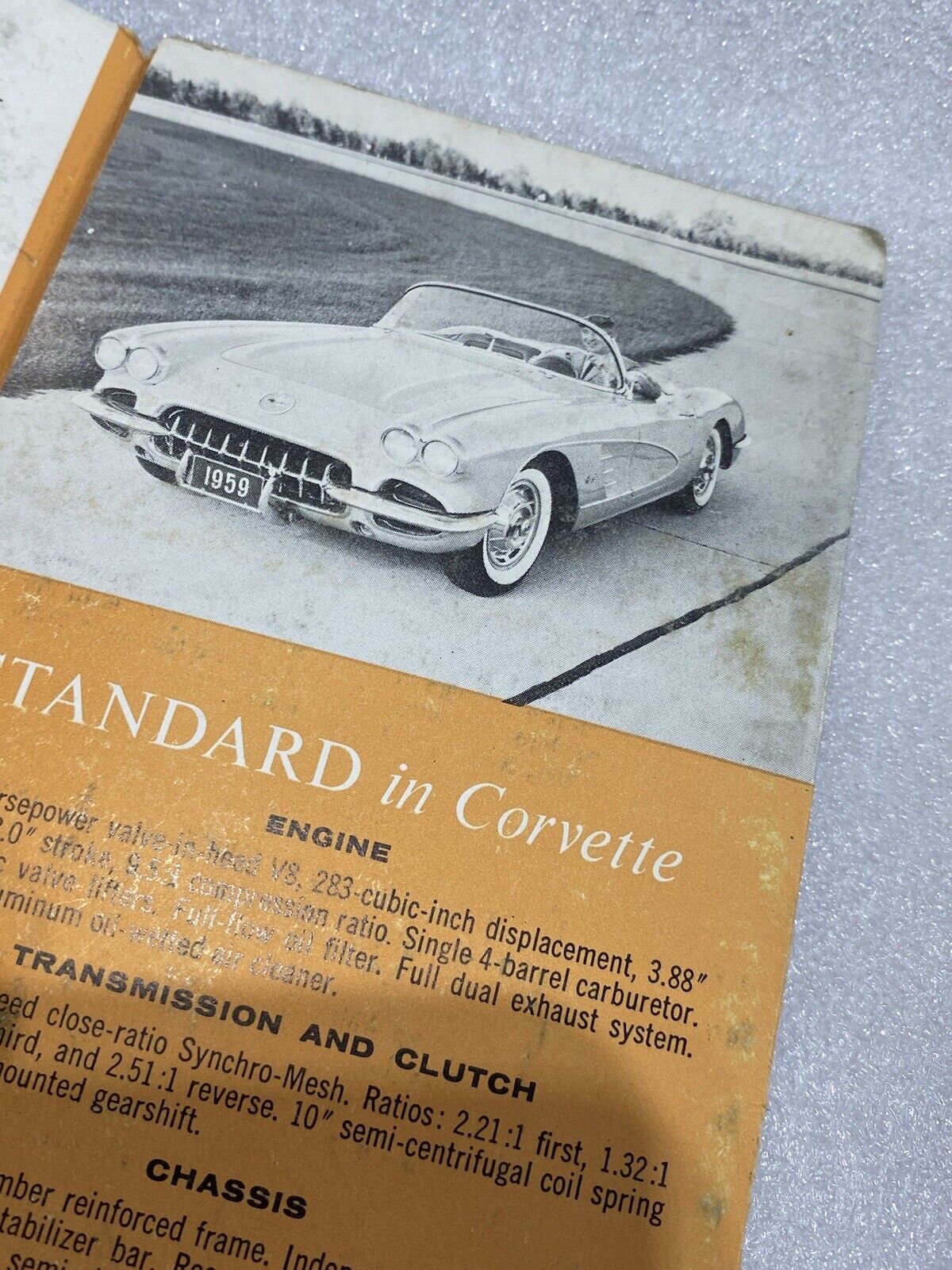 Vtg 1959 Corvette Standard & Optional Equipment Brochure / Pamphlet With Prices