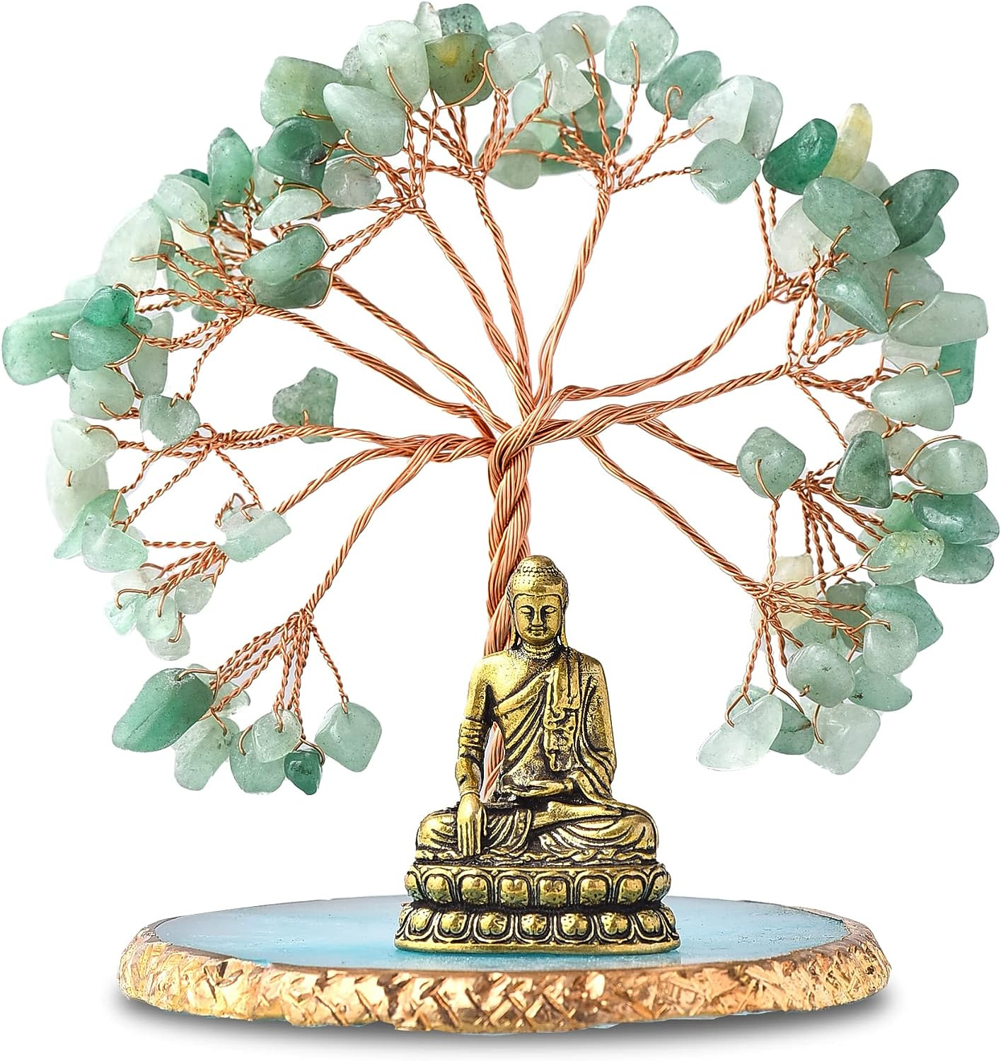 CRUCISRESIN Buddha Statue with Healing Crystal Tree, Tree of Life for Positive E