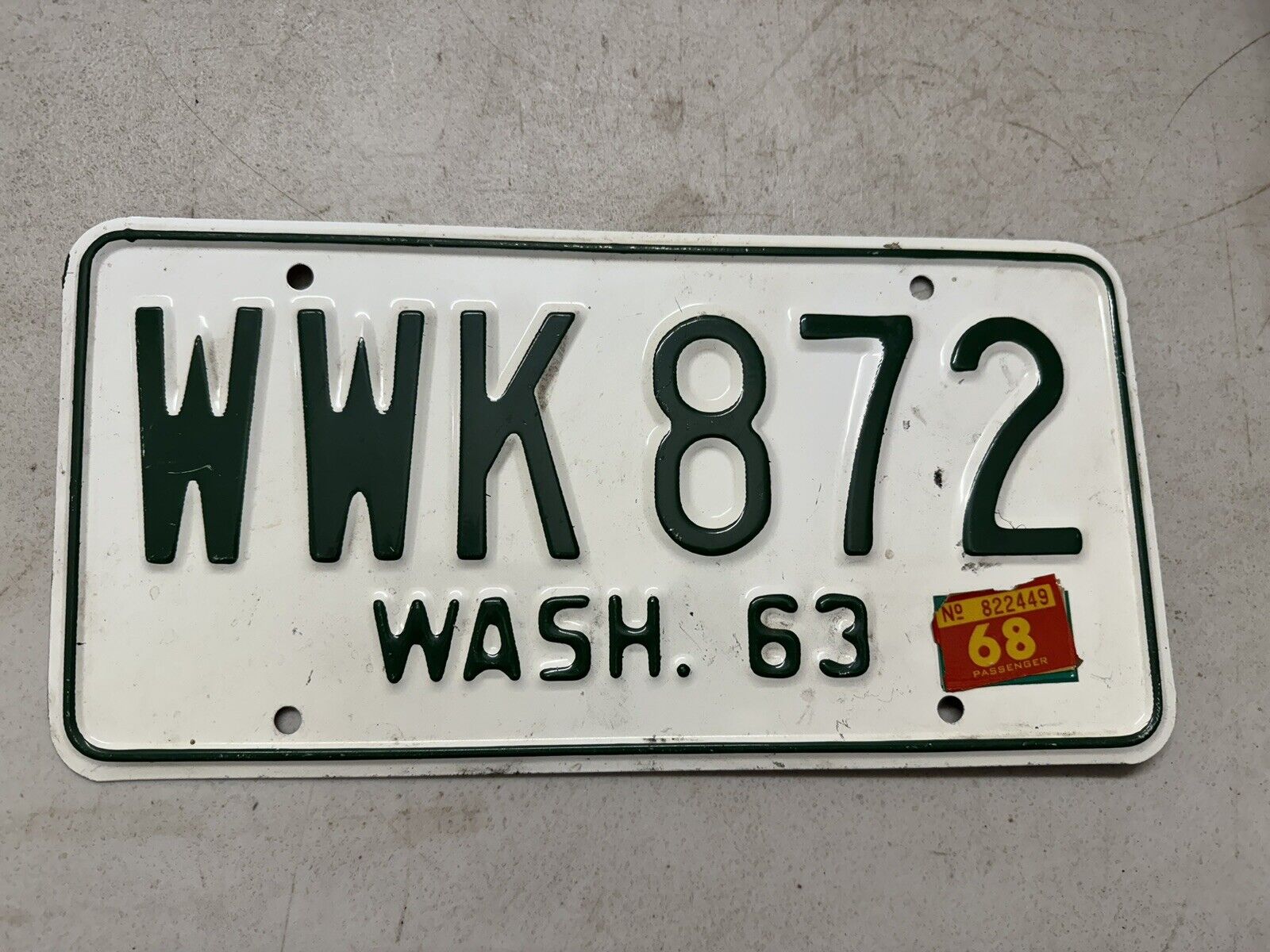 1963 Washington State License Plate WWK 872 Walla Walla County 1964 1965 YOM 63