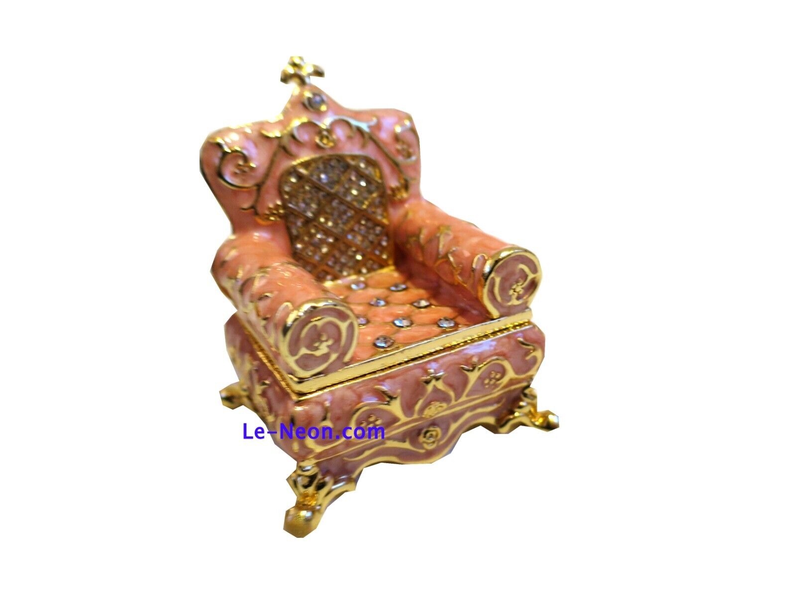 Bejeweled Pink Sofa Chair Hinged Metal Enamel Box