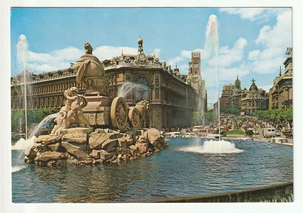 Vintage Madrid PC Cybele Fountain and street view