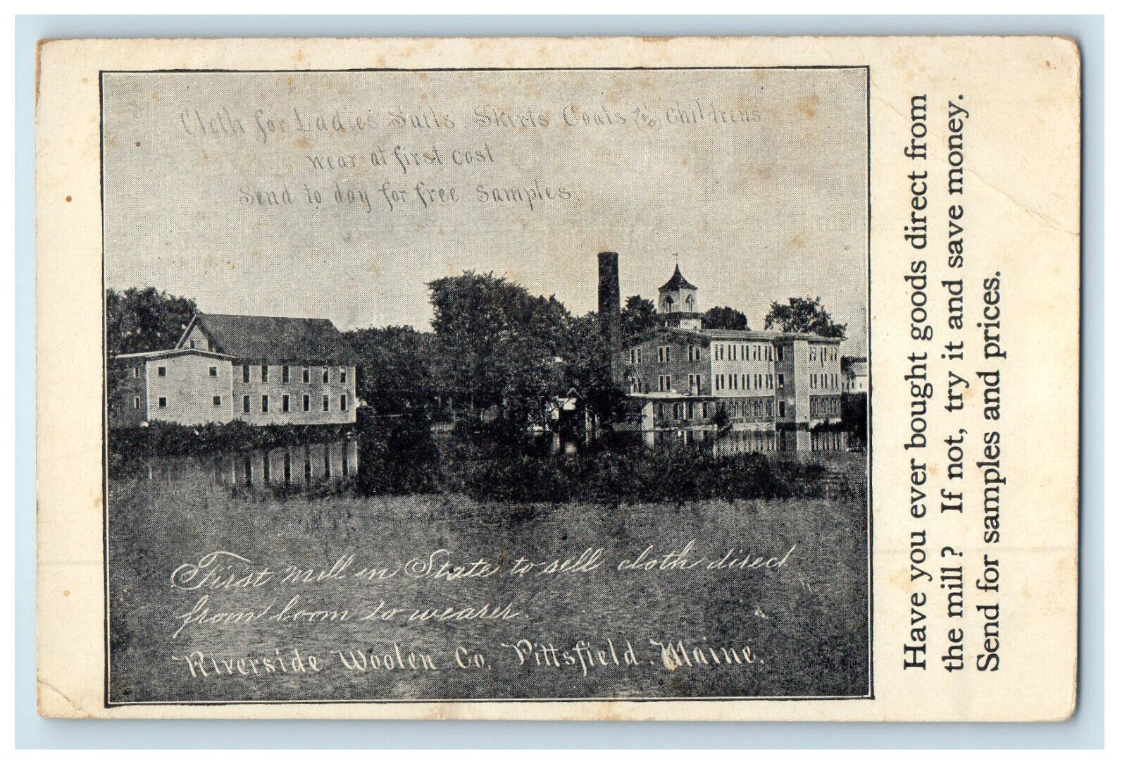 c1905 Riverside Woolen Co. Pittsfield Maine ME Antique Unposted Postcard