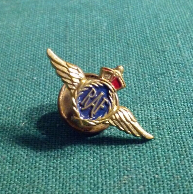RAF Wings Pin British Royal Air Forge Gold-Tone Metal Screw Back Type Vintage