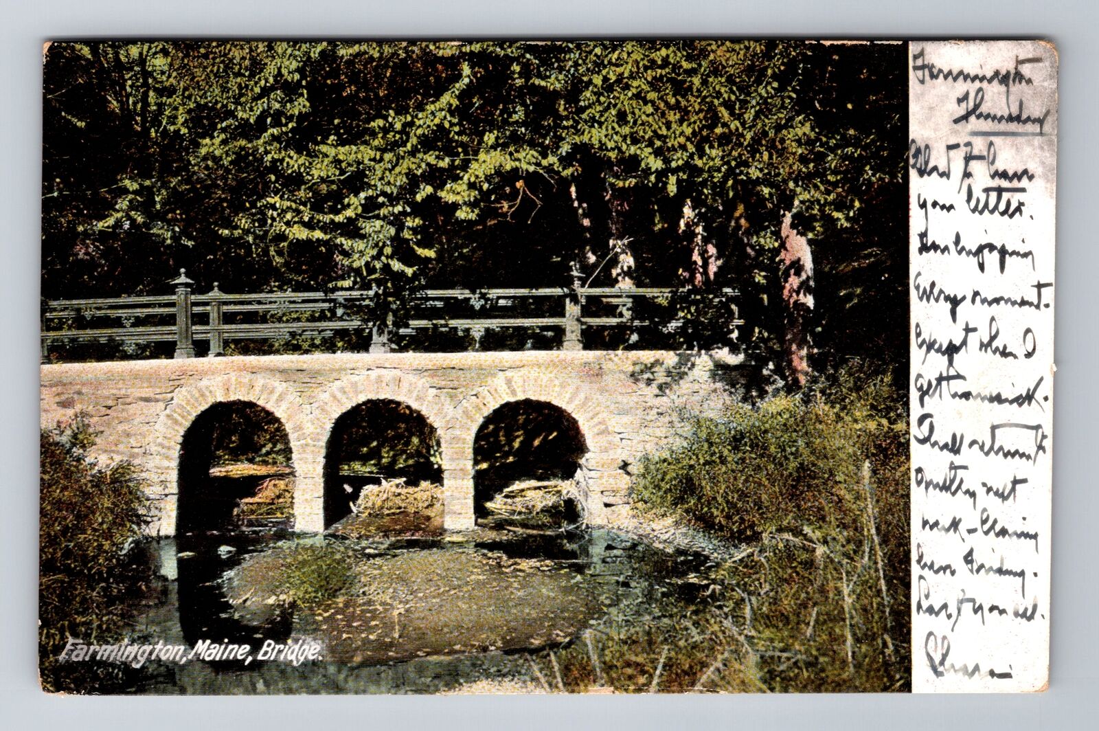 Farmington ME-Maine, Scenic Bridge View, Antique Vintage c1907 Souvenir Postcard
