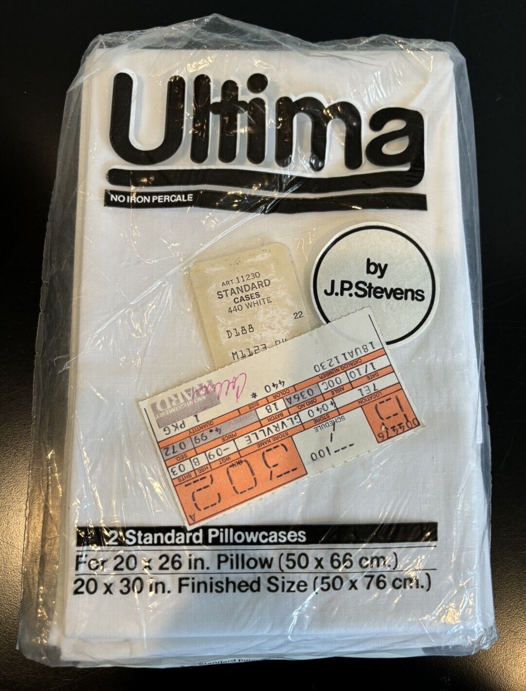 VTG Ultima White Two Standard Pillow Cases Fits 20 X 26 No Iron Percale NOS NEW