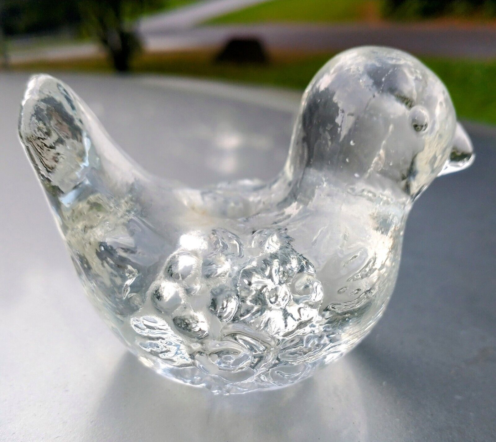 RARE Vintage Scandinavian Blown Glass  Candle Holder Bird with Floral Detailing 