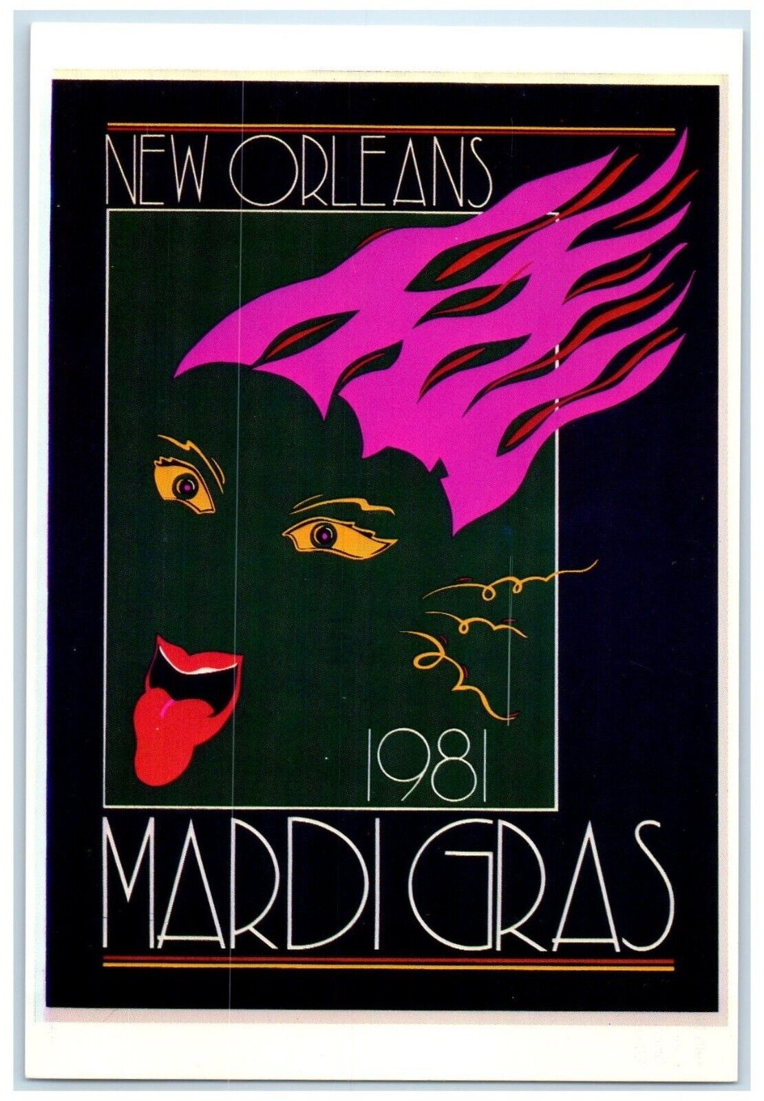 New Orleans Louisiana LA Postcard Mardi Gras Poster 1981 Fourth By K. N. Martin