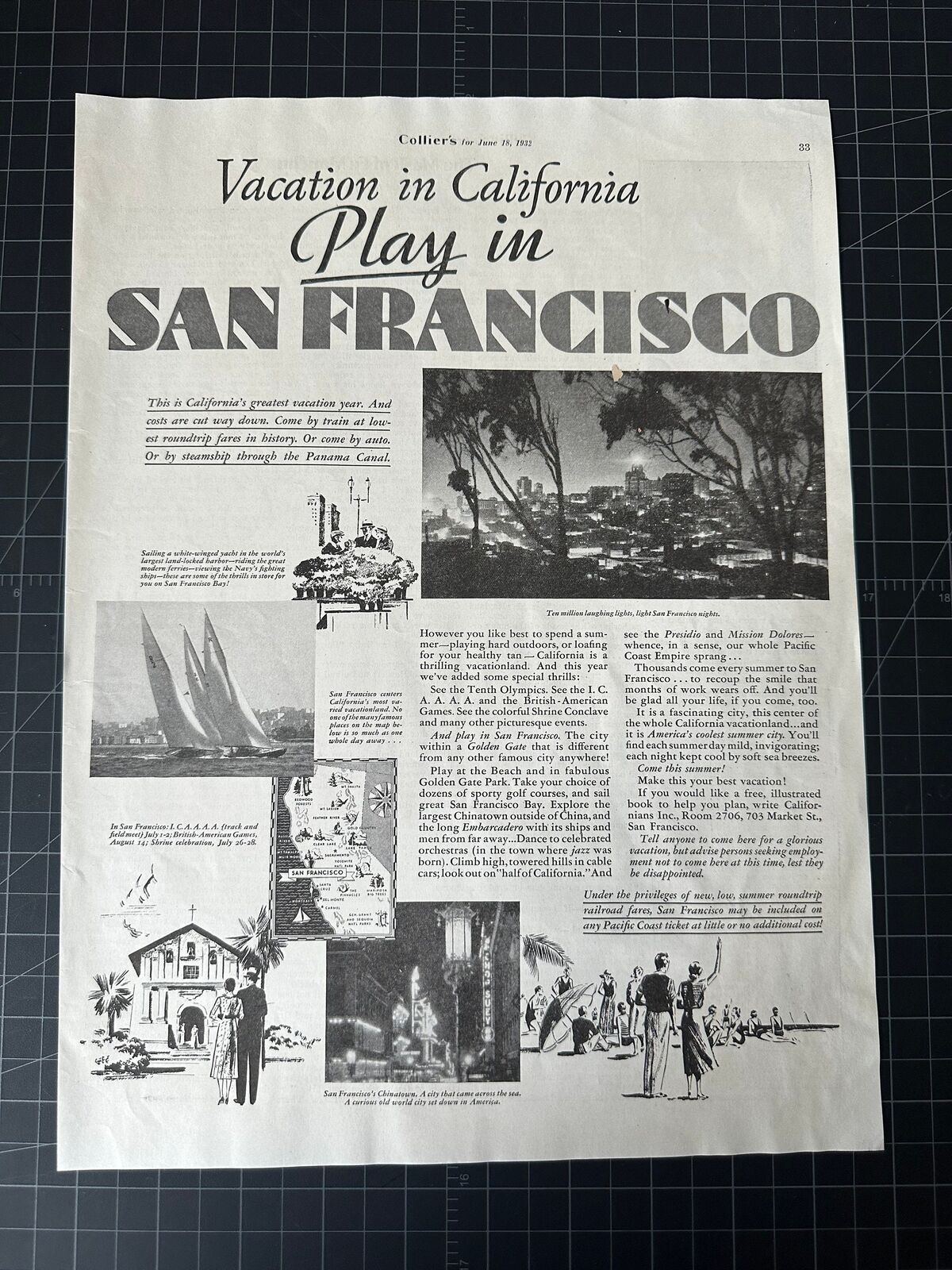Rare Vintage 1932 San Francisco Travel Print Ad