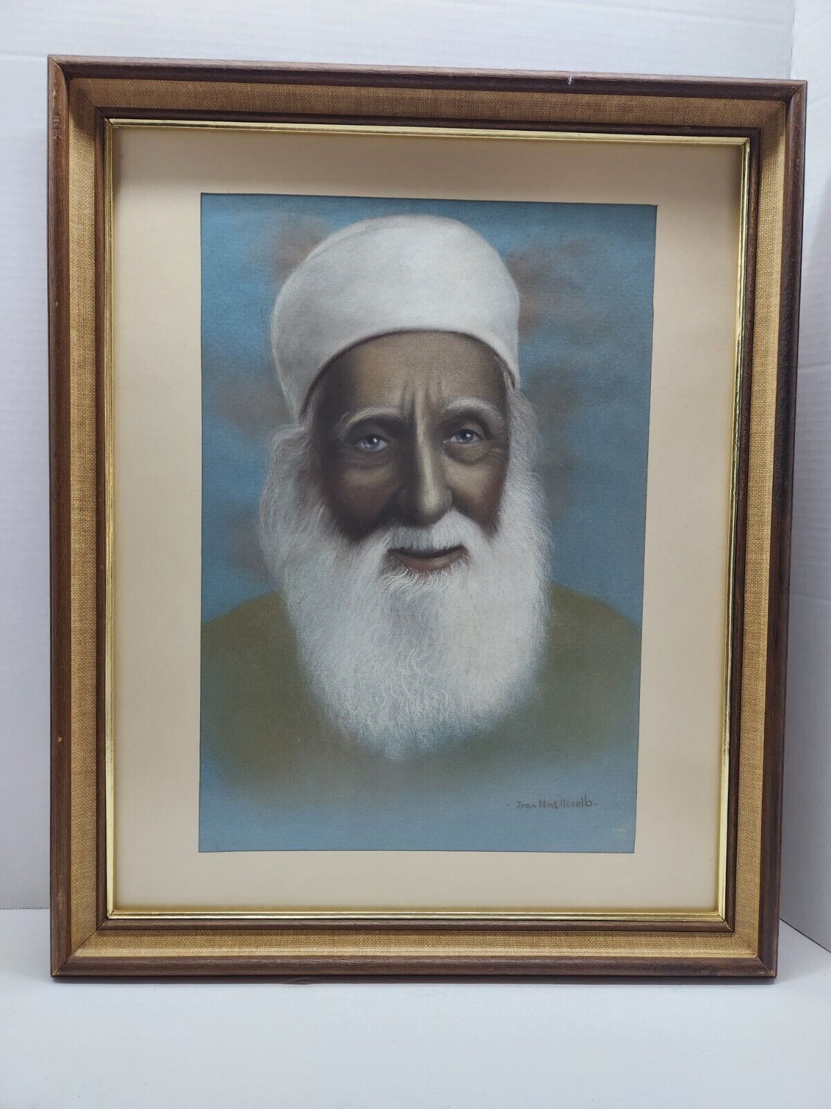Framed Art Persian Prophet Abdul Baha Portrait, Leader of Baháʼí Faith Religion