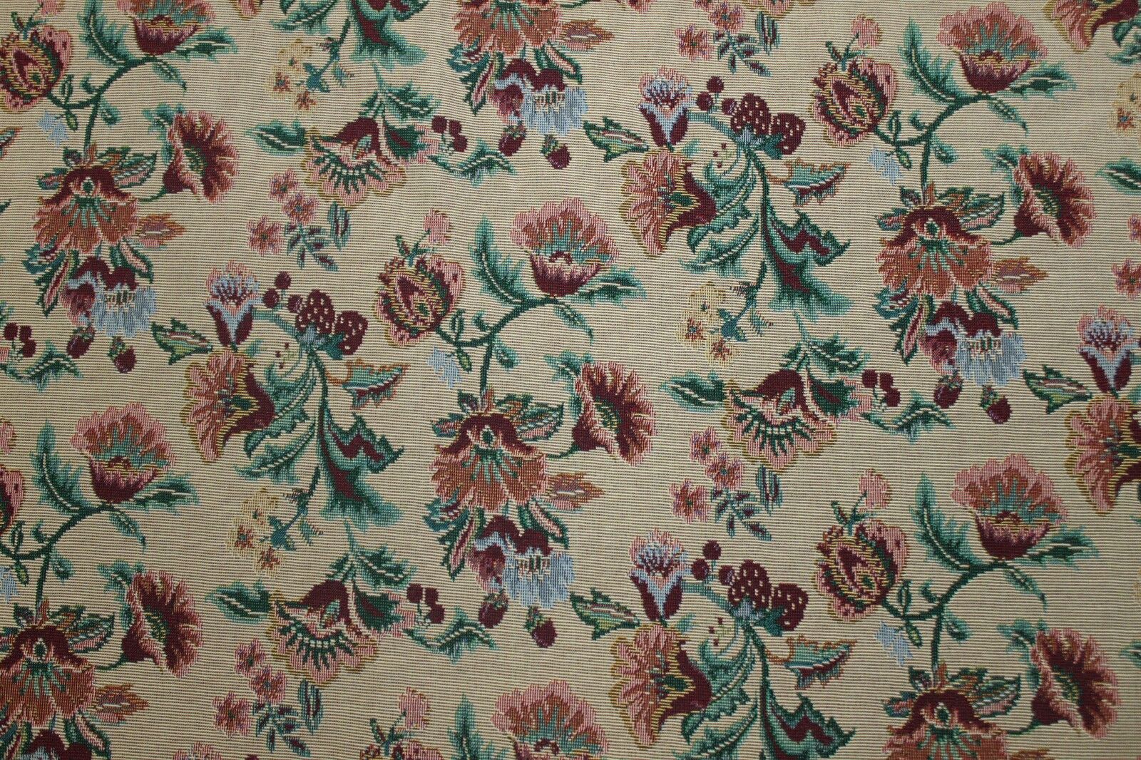 6 YARDS FLORAL TAPESTRY Upholstery Fabric Victorian French 5705 Beige Red NEW