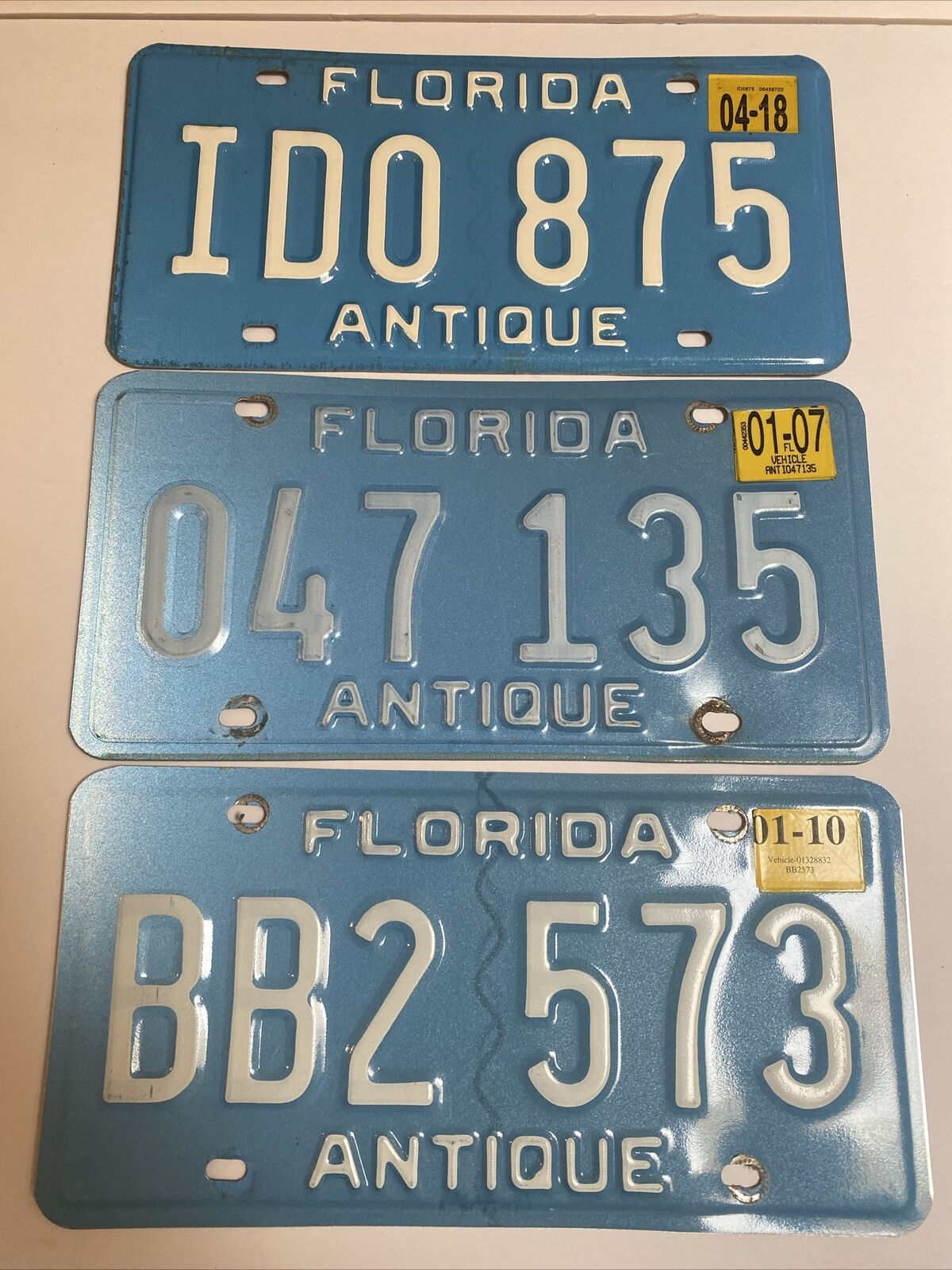 Florida Antique Historic Genuine License Plate / Tag Lot Of 3