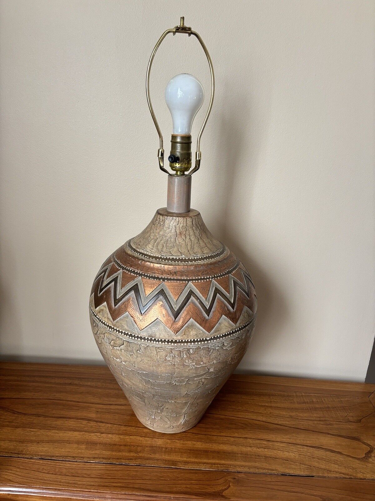 1992 Southwestern Engraved Distressed Casual Lamps Of California Table Lamp