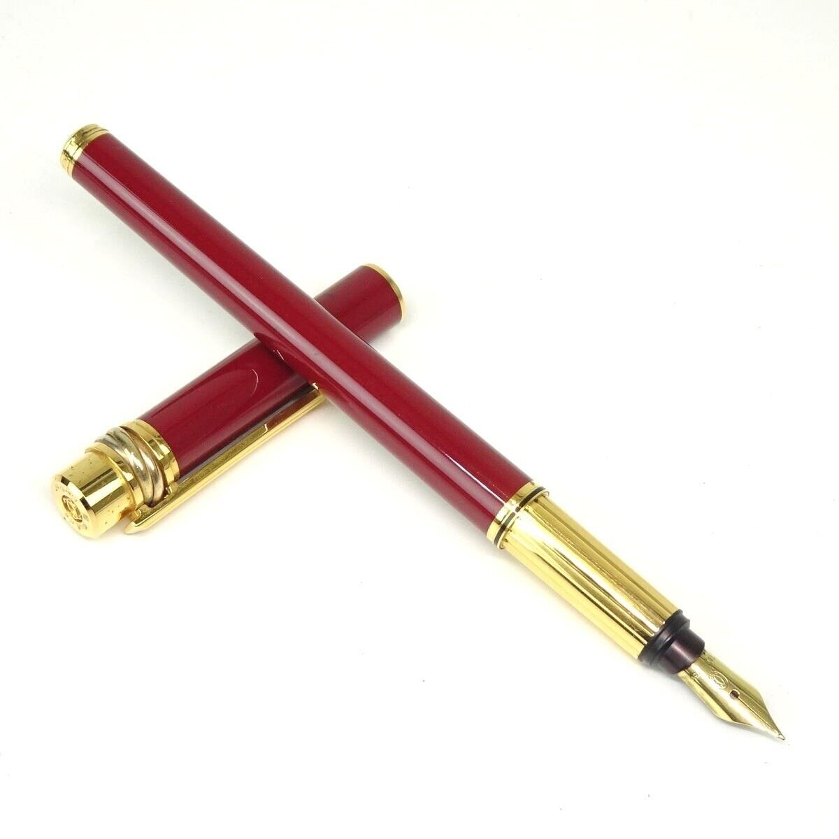 Cartier Trinity Three Gold Fountain Pen 18K 750 Nib Writing Bordeaux D2227
