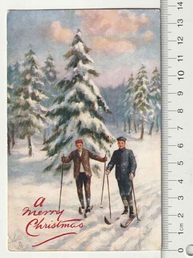 Antique 1909 Tucks Postcard Postmarked Providence RI Oilette Winter Sports Skii