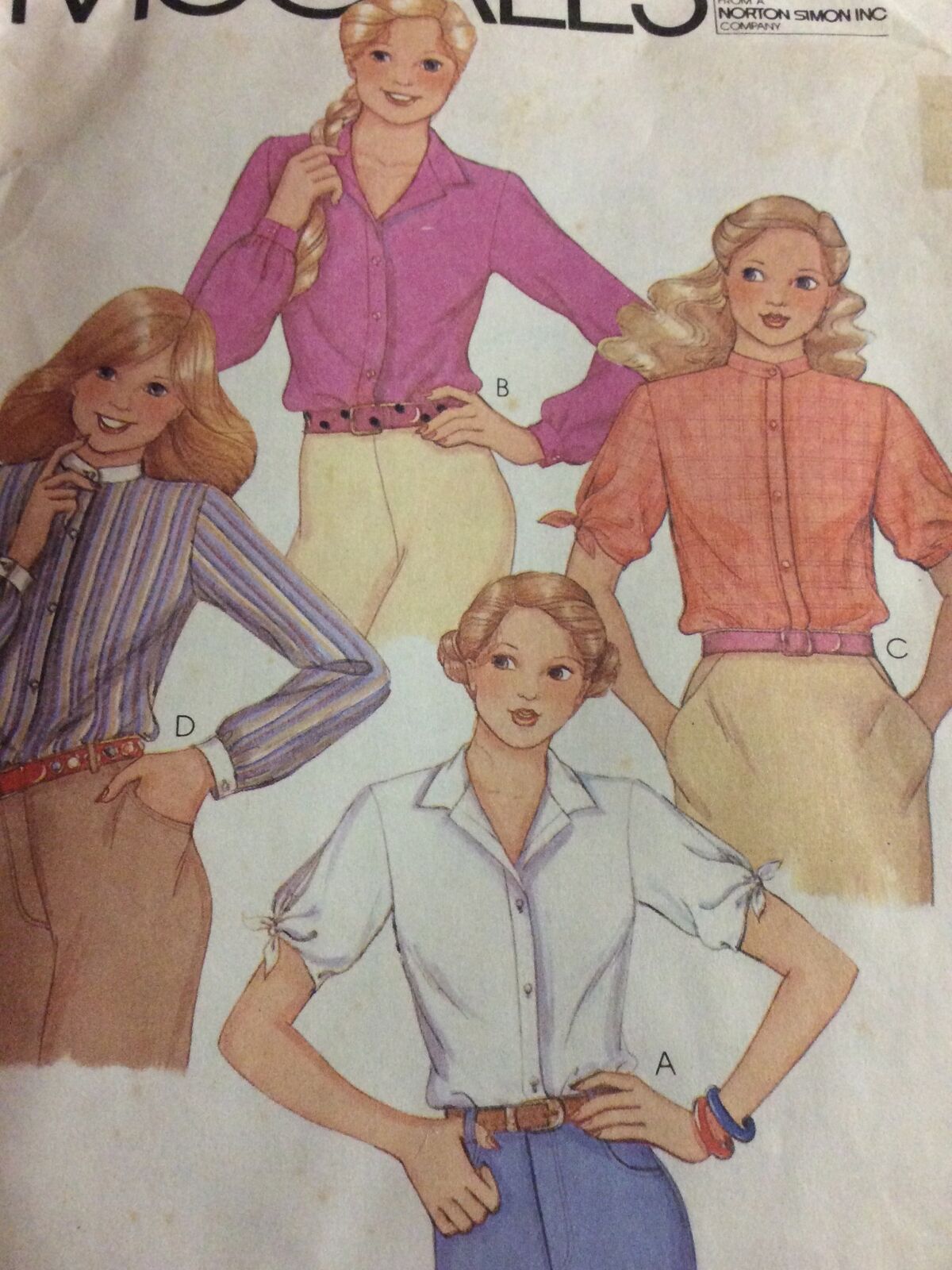 1980 McCalls 6956 Vintage Sewing Pattern Teens Blouses Size 13 14