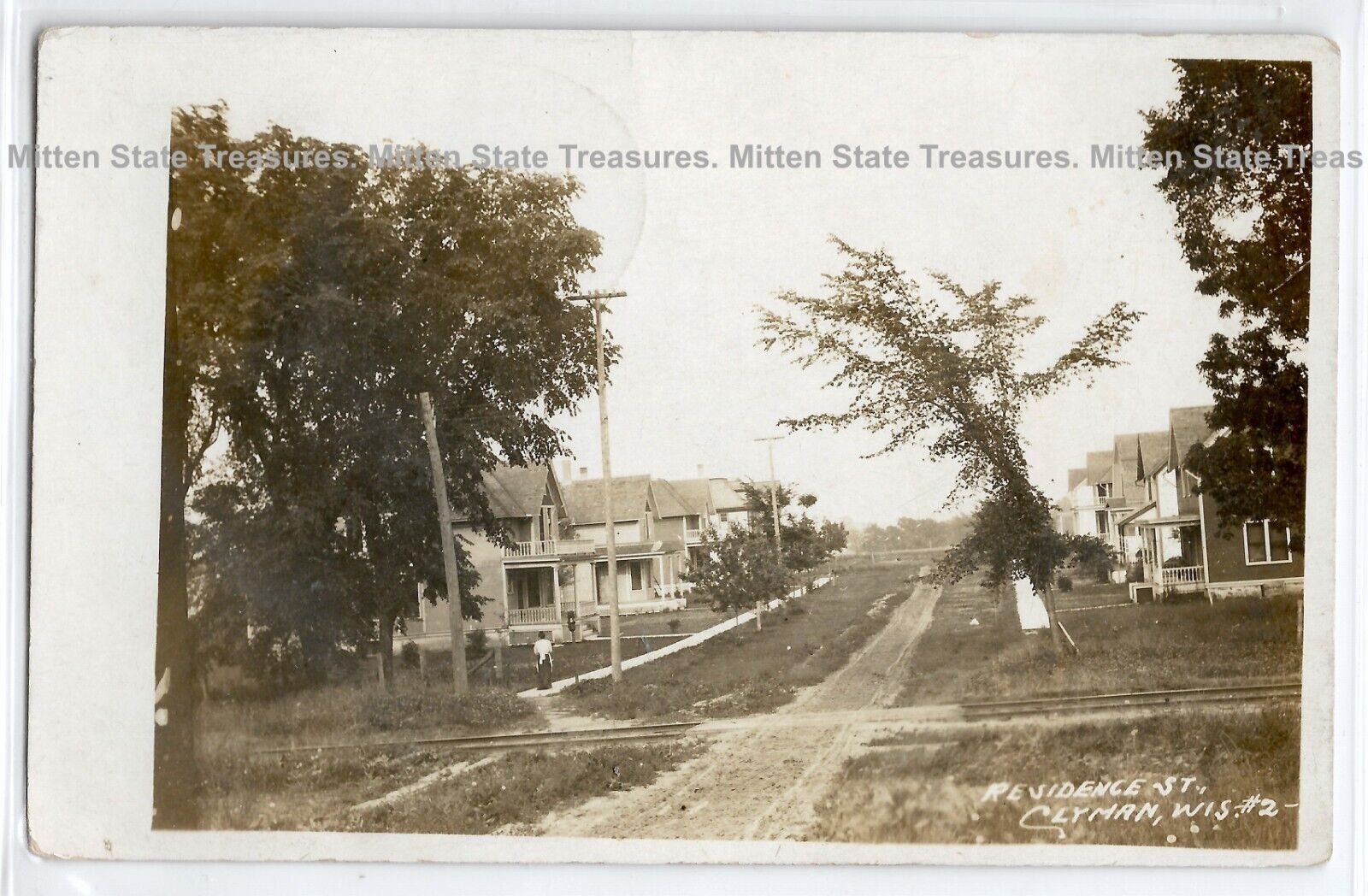 1912 residential street Clyman Wisconsin; Dodge history photo postcard RPPC %