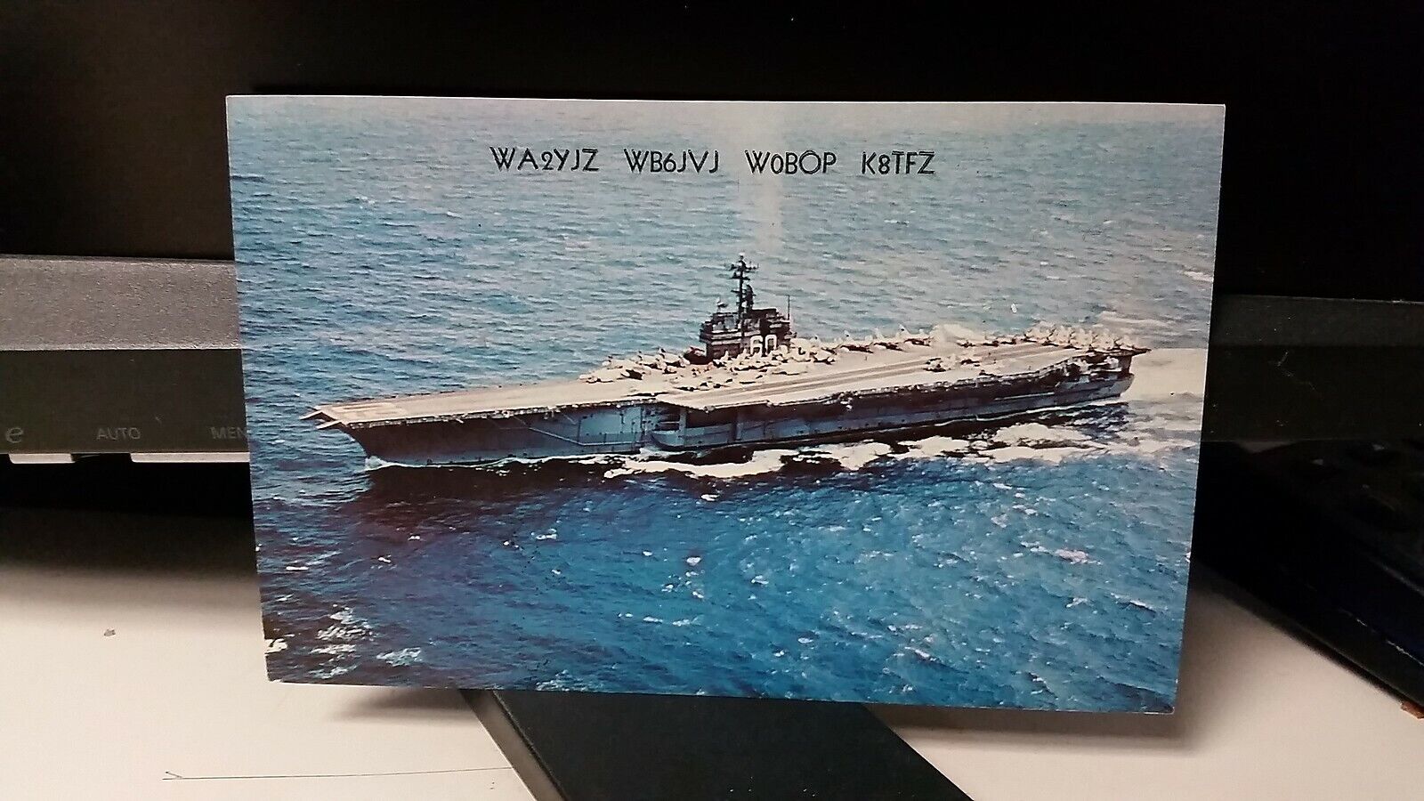 amateur radio QSL postcard K8TFZ Navy ship USS Saratoga photo 1960s New York