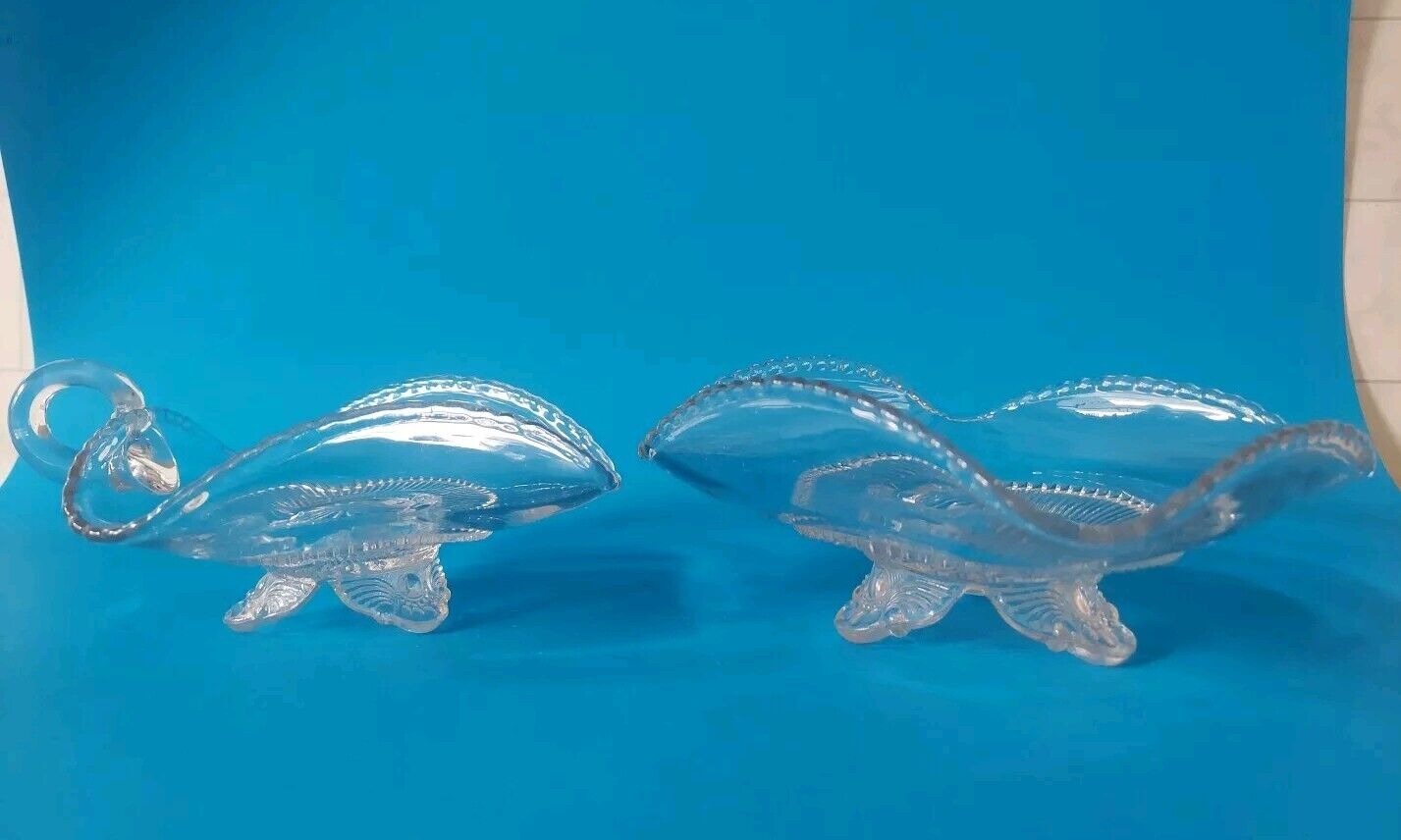 Vintage Mid Century Modern Glass Triangle Appetizer Dishes Set Of 2