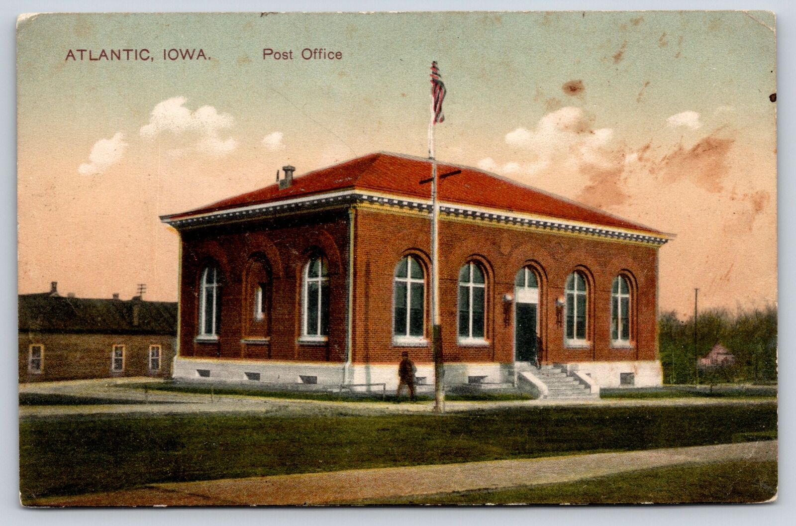 Atlantic Iowa~Front of US Post Office~Vintage Postcard