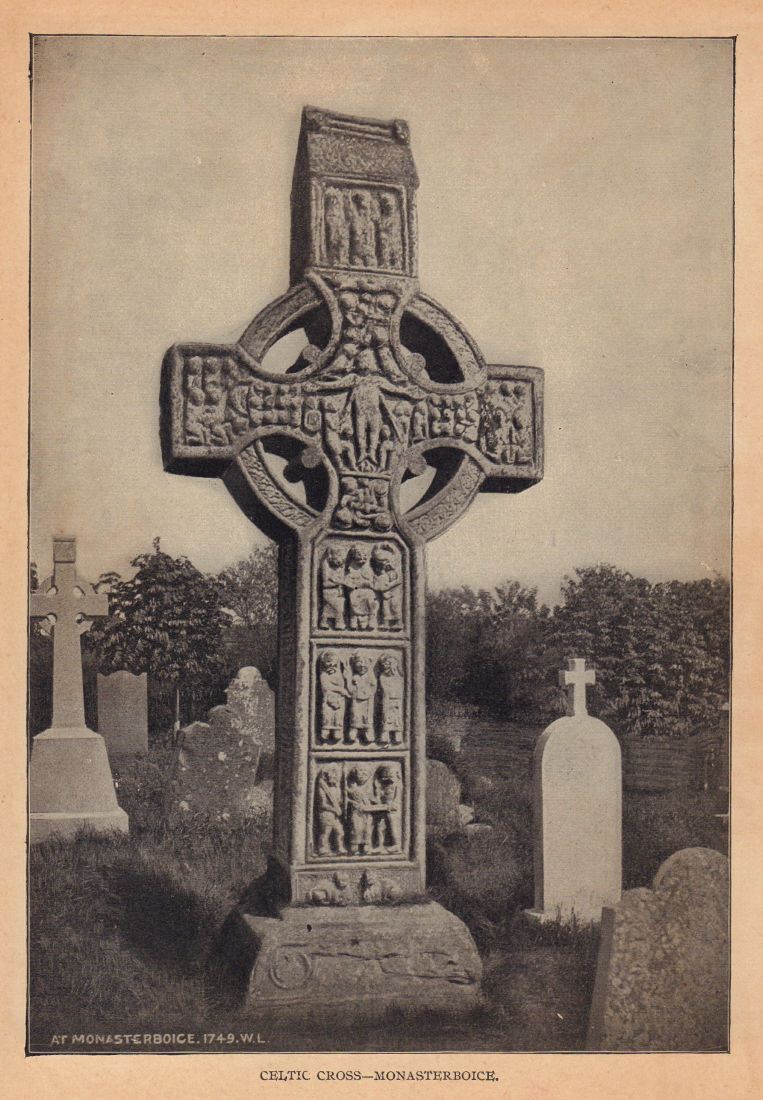 Celtic Cross - Monasterboice 1905 old antique vintage print picture