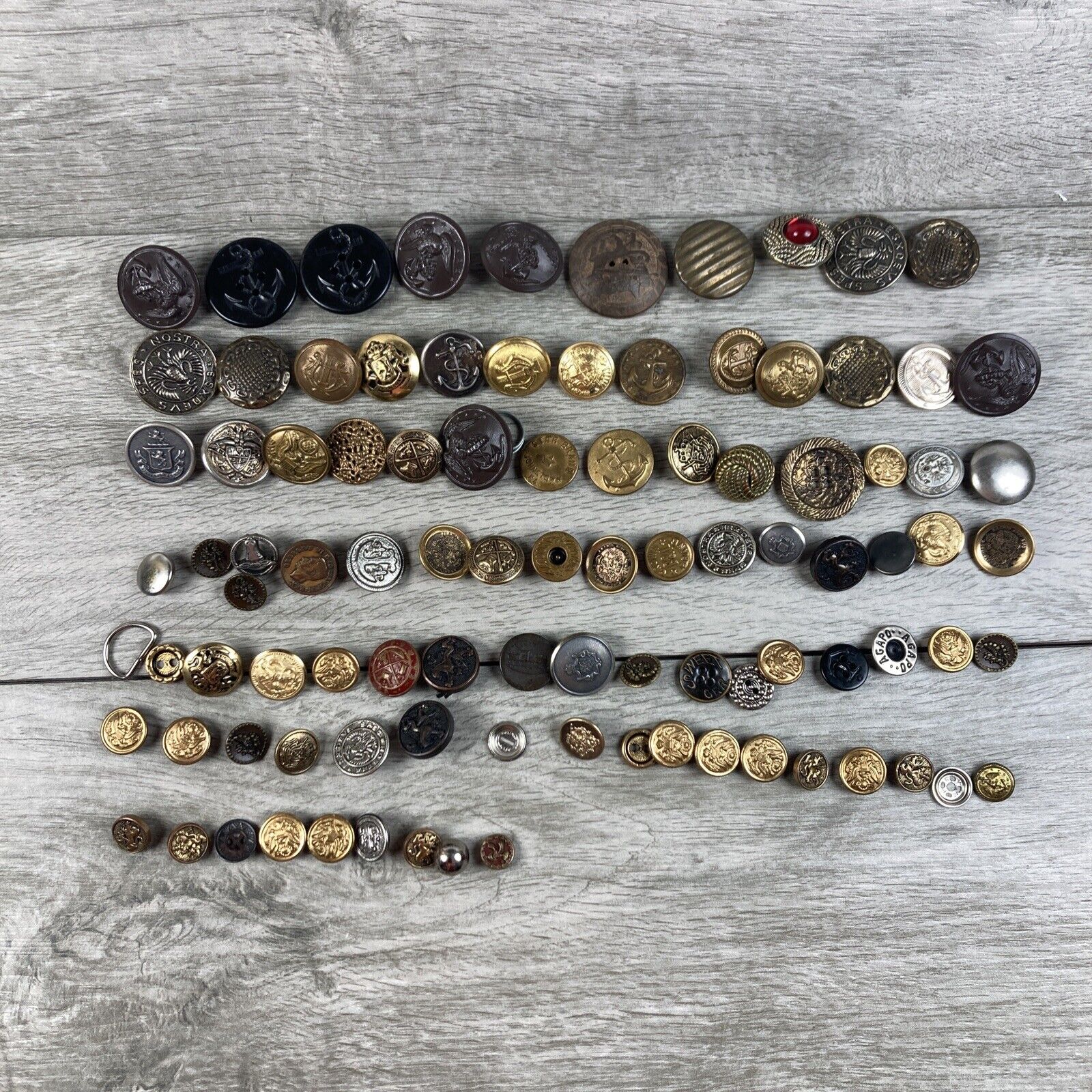 Large Lot Antique Vintage Navy Military Buttons Anchors Approximately 90 Pieces