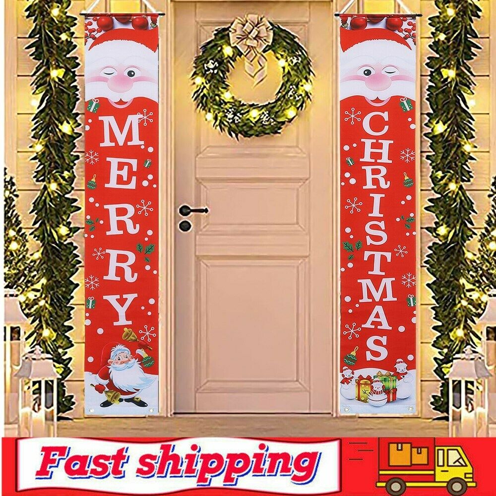 Merry Christmas Banner Christmas Porch Sign Decorations for Door Wall Hanging